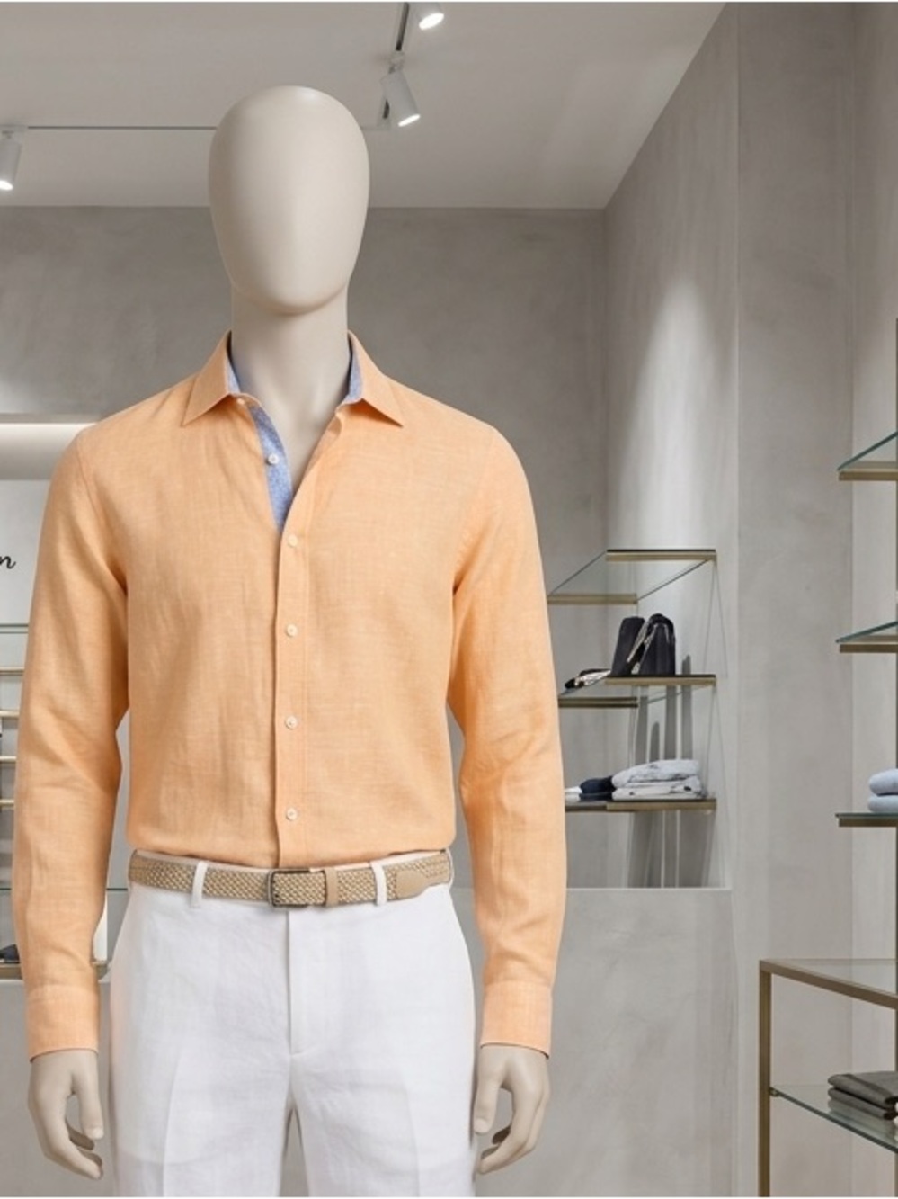 Men’s Peach Long-Sleeve Linen Shirt - Casual Tailored Style